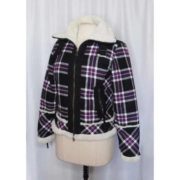 HARLEY-DAVIDSON Purple Black Plaid Fleece Sherpa Lined Coat Moto Motorcycle S - Picture 7 of 13